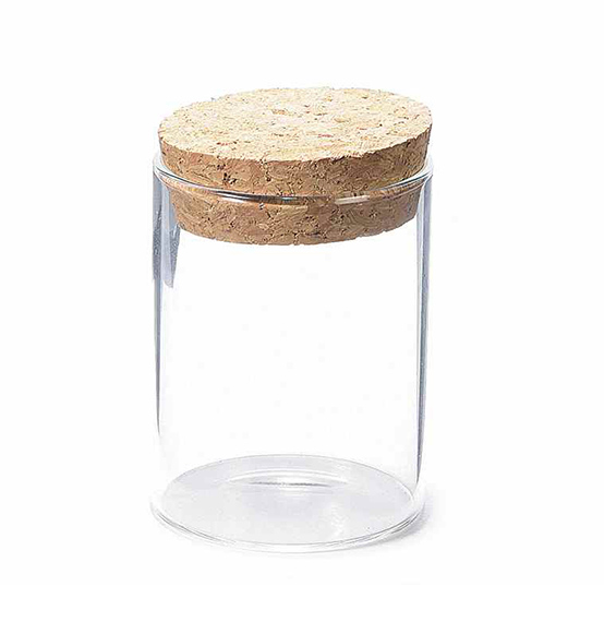 Bomboniera barattolino tondo in vetro con tappo in sughero cm. 4,5x6,8H