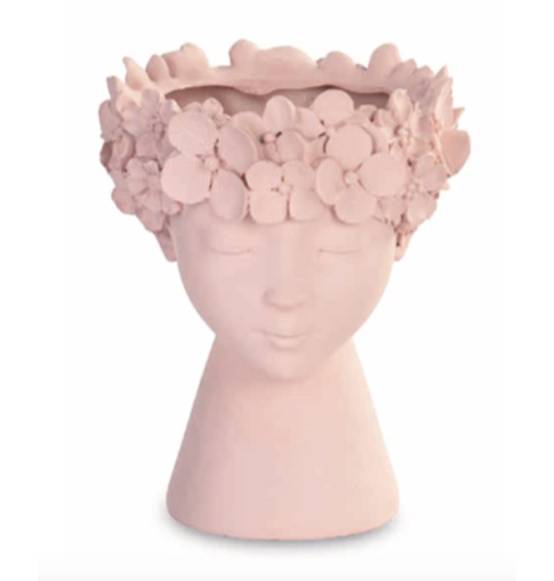 Bomboniera Nozze Matrimonio Comunione Vaso rosa cipria con volto di donna con fiori Tema Fiori originale 2023