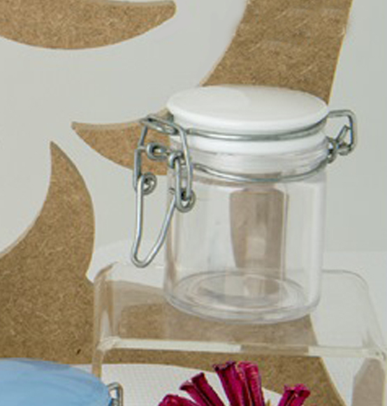 Bomboniera barattolino plexi con tappo bianco diam. 4,5x 6H cm