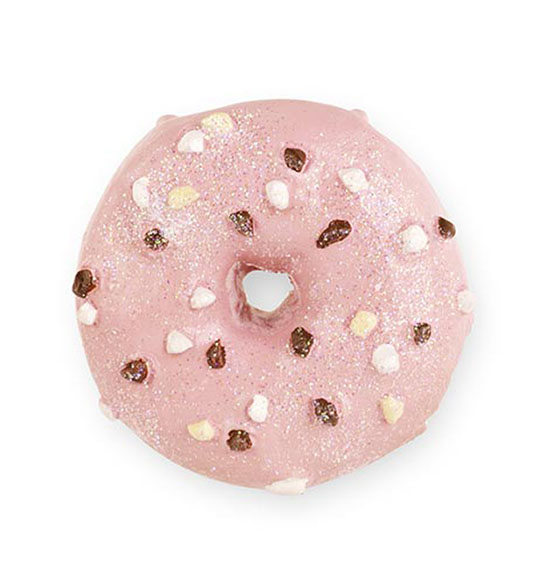 Bomboniera magnete in resina a forma di donut rosa con glitter diam. cm. 5,5