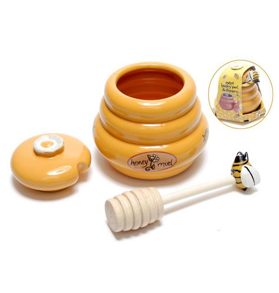 Barattolo porta miele in ceramica con cucchiaio in legno, Scatole  Discount.it - Trasparenti, in cartone, portabottiglie, portaconfetti,  nastri, bomboniere e ragali