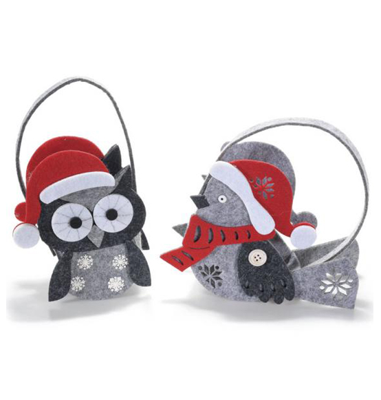 Borsetta in panno grigio con soggetti natalizi con cappello