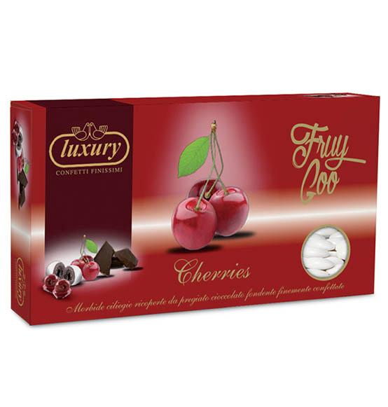 Confetti Buratti Cherries con Cioccolato fondente e ciliegie colore bianco 1kg.