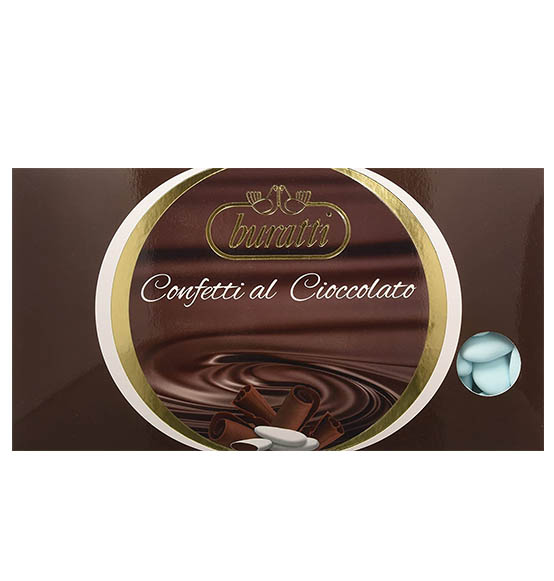 Confetti Buratti al Cioccolato fondente colore celeste 1kg.