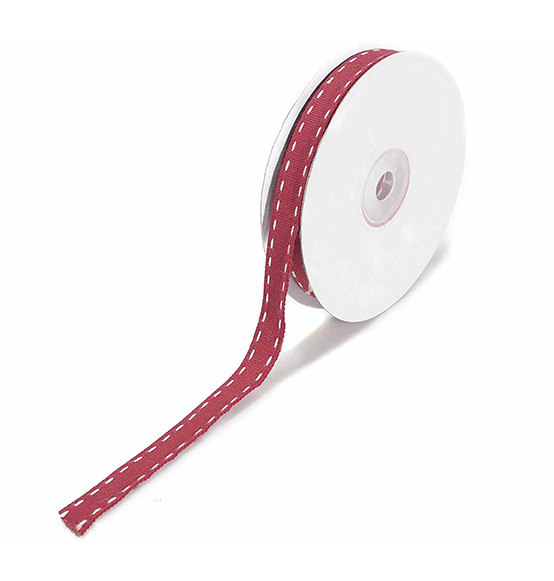 Nastro decorativo in cotone rosso con impunture bianche cm. 1x15mt.