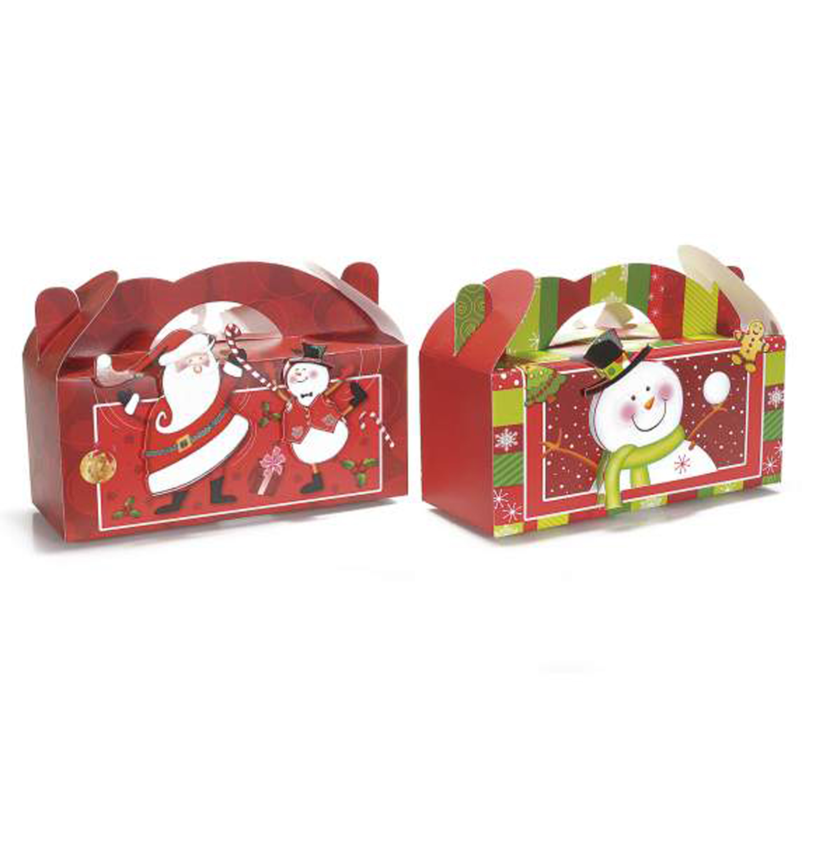 16Pz. Scatola per pacco regalo natalizia in carta colorata con personaggi natalizi 3D cm 25x10x11 H