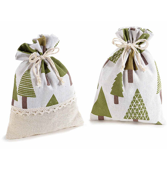 20pz. Sacchetti natalizi in cotone con decori alberi di Natale