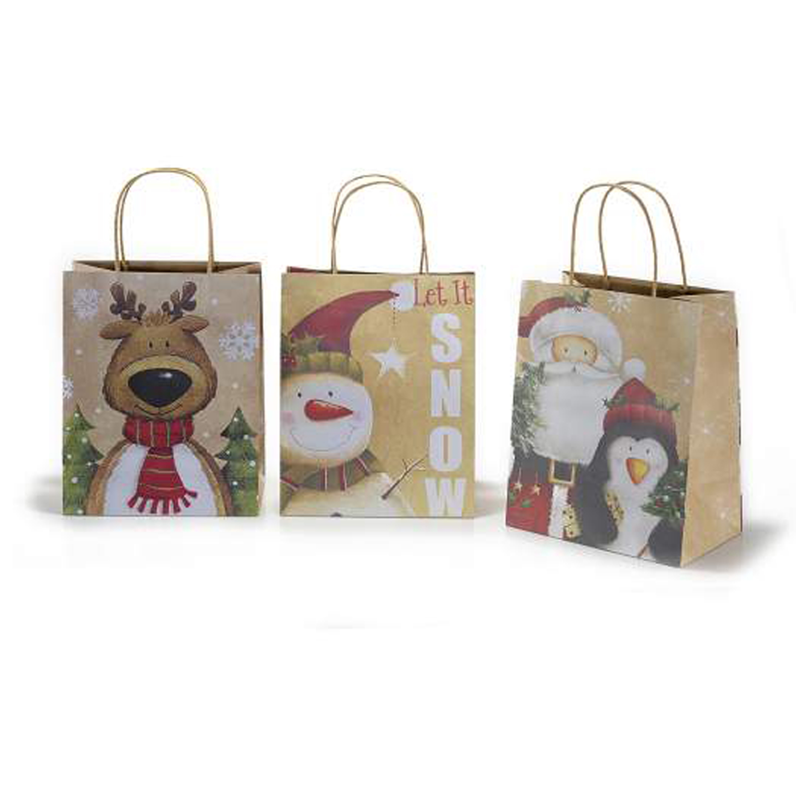 30Pz.Buste sacchetti regalo natalizi in carta naturale  Misure: cm 20 x 13 x 25 H (C/manici35,5)