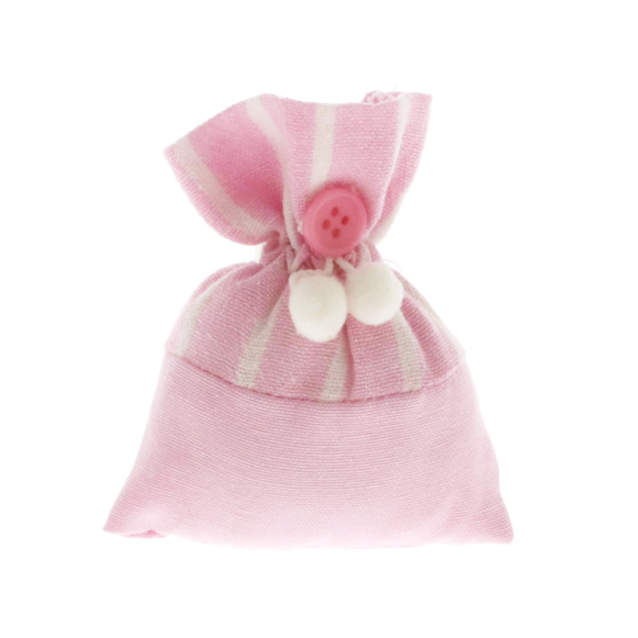 Sacchettini portaconfetti  nascita rosa e righe bianchi con ponpon cm. 8x10