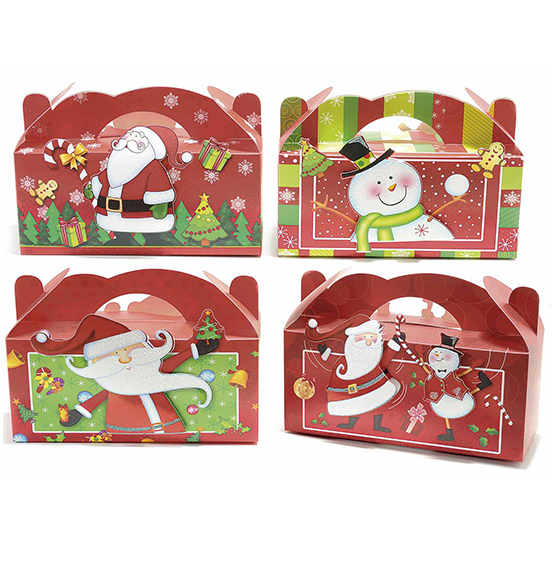 16pz. Scatola natalizia  rettangolare per pacco regalo in carta colorata con personaggi natalizi 3D