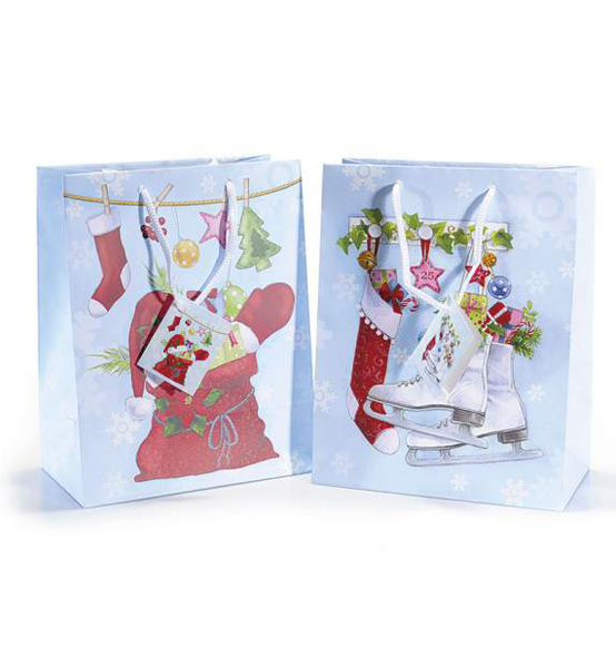 30Pz Busta sacchetto regalo natalizia in carta medio cm18x10x22,5H (c/manici30)