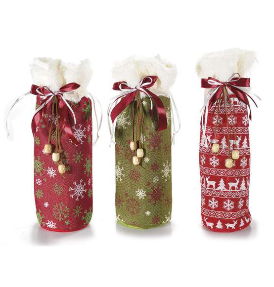 9Pz Sacchetto natalizio in iuta porta doni o porta bottiglia Ø9,5cmx32H (al tirante24,5)