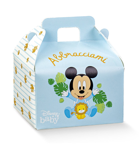 10pz. Scatolina Portaconfetti valigetta Disney Mickey Baby celeste