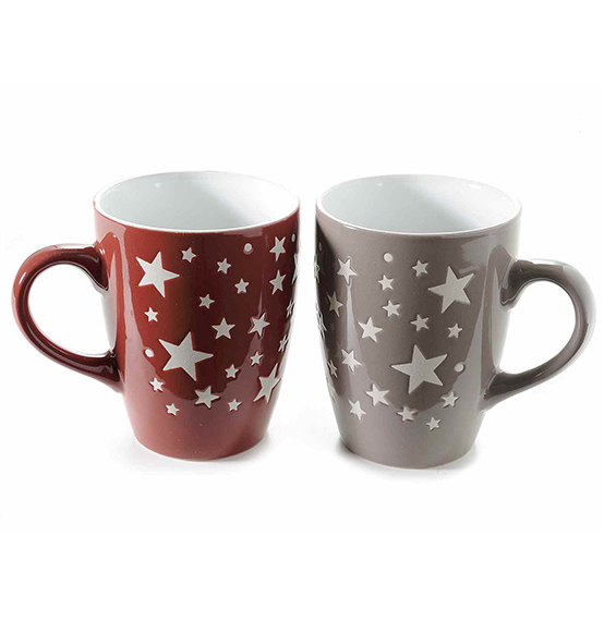 Set 6 pz. Tazze mug in ceramica con stelle decorative