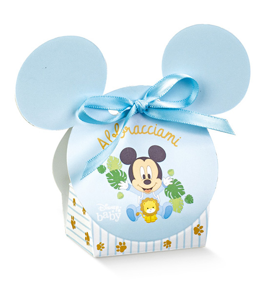 10pz. Scatolina Portaconfetti sagoma Disney Mickey Baby celeste