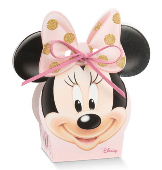 Scatole Portaconfetti Minnie Ballerina tonda con orecchie con glitter dorati Disney Battesimo Nascita mm. 55X40X105