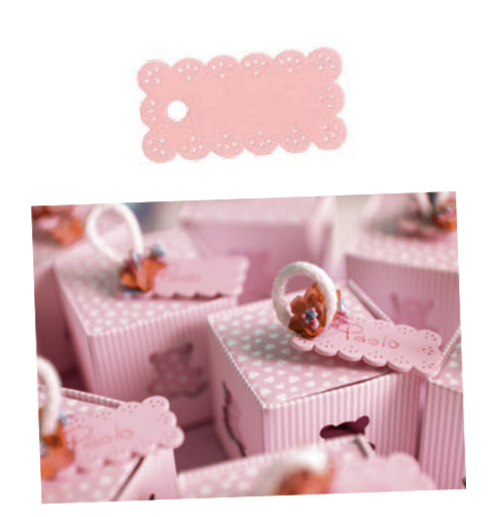 24pz. Targhette rosa in legno traforate dcorazioni per scatoline portaconfetti nozze cm. 4,5x2,3