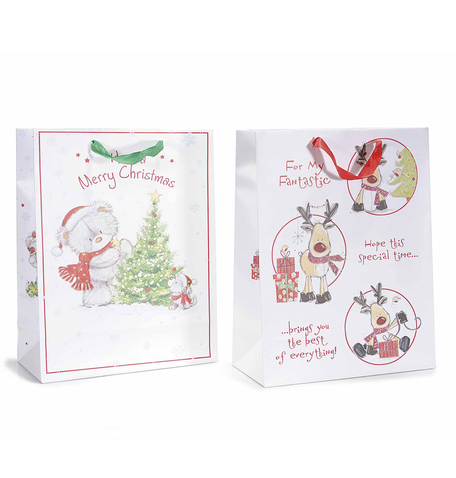 18Pz. Sacchetti buste da regalo in carta colorata con decori natalizi: cm26x12x33,5H (c/manici44)