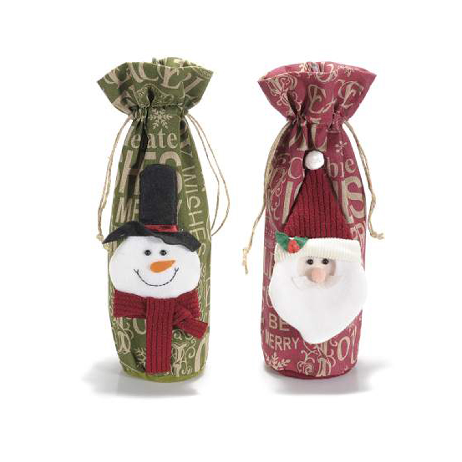8Pz. Sacchetti portabottiglia in stoffa con decorazione natalizia: Ø 10cmx32 H (al tirante26)
