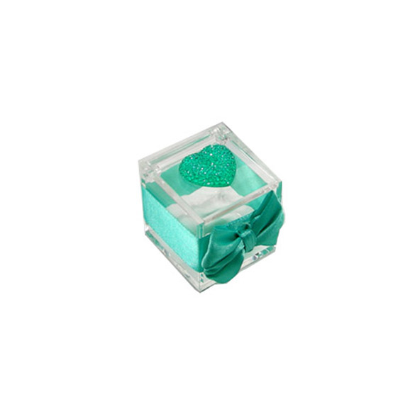 Scatola in plexiglass mm. 50x50x50 con decori verde tiffany
