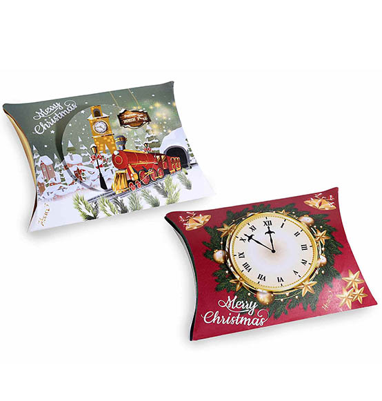 48Pz. Scatola cuscino natalizio in carta con stampa "Xmas Time"  cm. 14,5x3x10,5H